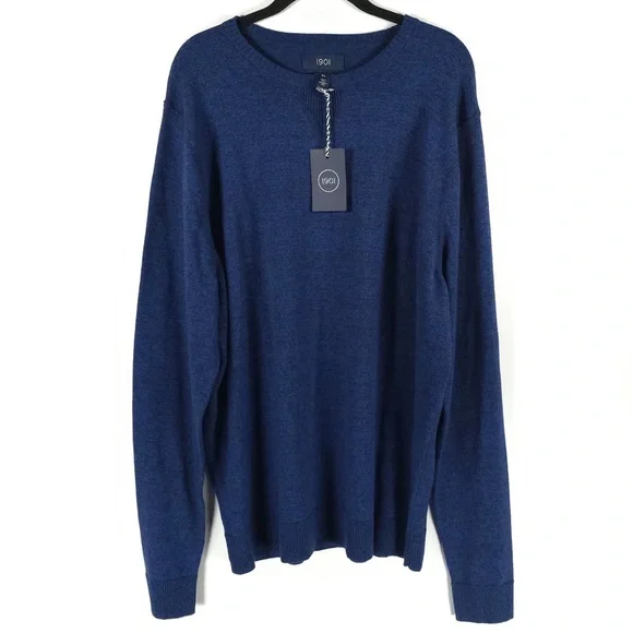 NWT 1901 COTTON CASHMERE Crew Nk Pullover‎ ND426731MN NAVY MEDIEVAL MARL Size XL